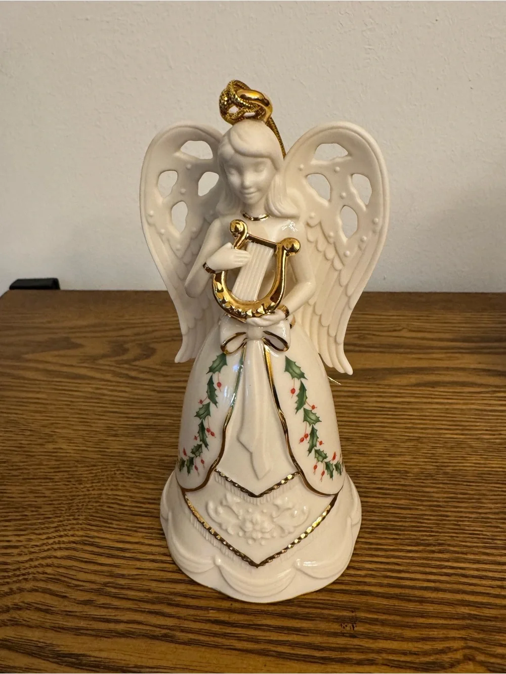 Lenox Holiday Porcelain Angel Bell Ornament with Gold Harp EUC No Box